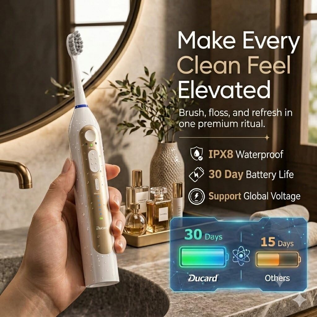 3-in-1 Electric Toothbrush with Water Flosser, Upgraded Flossing Toothbrush with 5 Speeds & 3 Modes, 30 Days/Charge