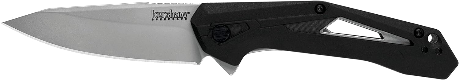 Airlock Pocket Knife, Black, 3 Inch Drop Point Blade | EDC with Assisted Opening, Reversible Pocketclip, Everyday