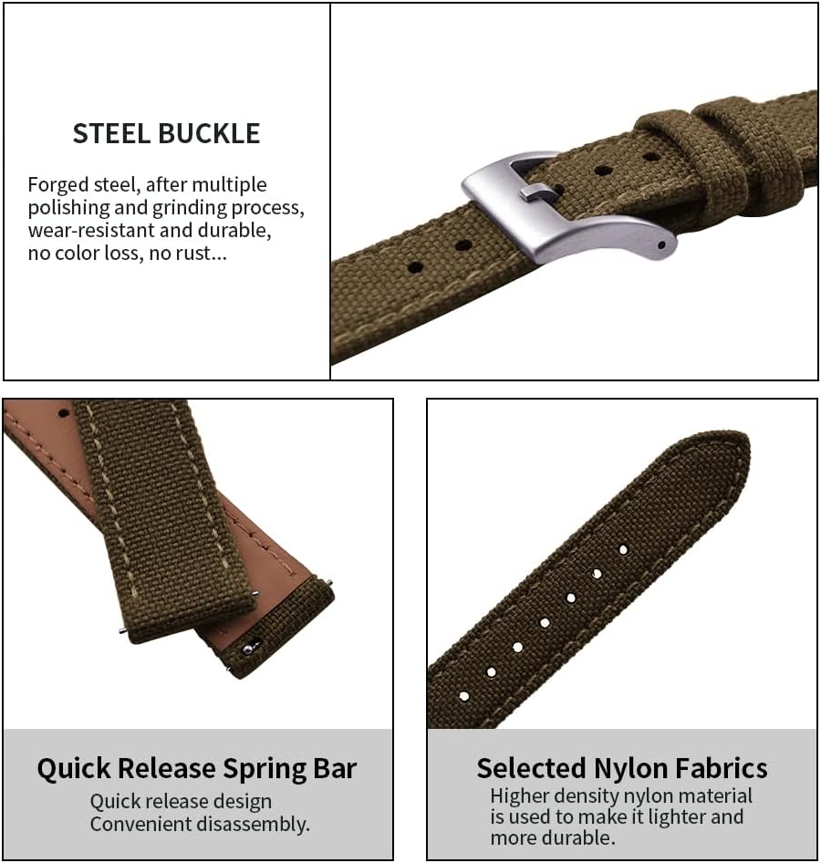 Premium Soft Hybrid (Leather and Sailcloth) Watch Bands for Men Women,18mm 20mm 22mm Multiple Sizes Quick Release