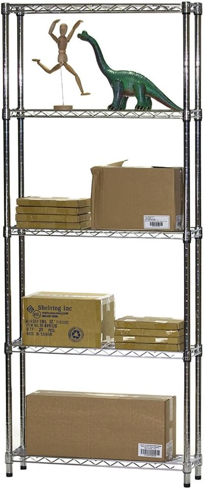 Shelving Inc. 8" d x 30" w x 96" h Chrome Wire Shelving with 5 Tier Shelves
