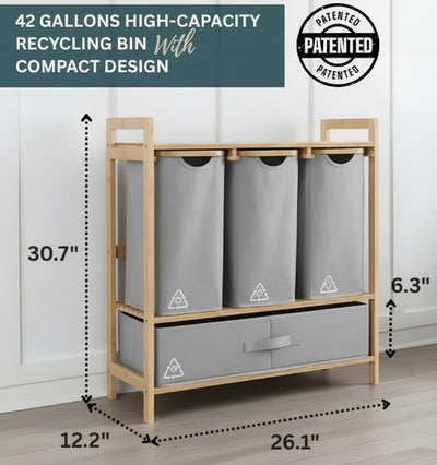 4 Section Recycling Bin for Kitchen – Trash and Recycle Bin Combo for Paper, Plastic, Cans – Indoor Recycling Station