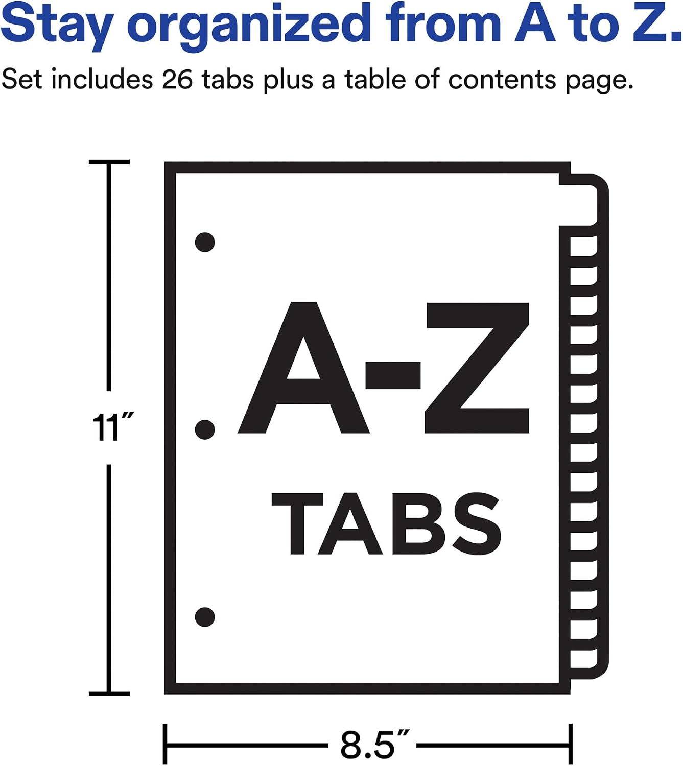 A-Z Dividers for 3 Ring Binders, 26 Tabs per Set, Customizable Table of Contents, Multicolor Tabs, Great for