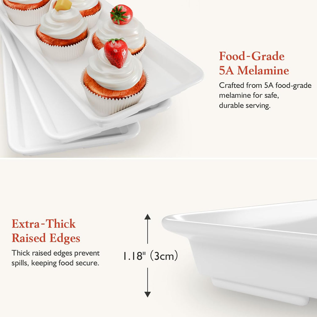 3-Tier Melamine Serving Tray Set, 11.5 x 5.6 in, Gold Stand