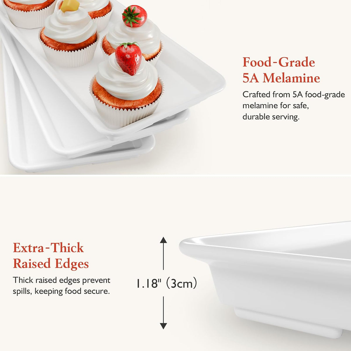 3-Tier Melamine Serving Tray Set, 11.5 x 5.6 in, Gold Stand