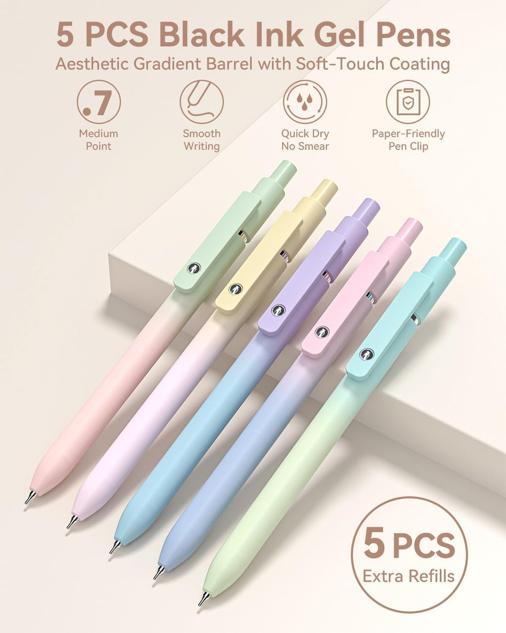 School Supplies with Cute Pen Case, 39ct, Cream | Back to School Stationery Set, Essentials for College & Nursing
