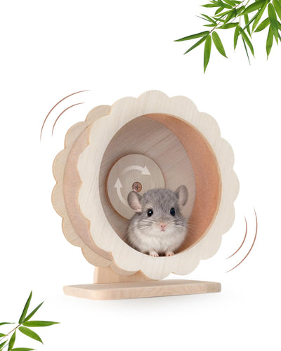 Wooden Hamster Wheel,10/12 Inch Silent Exercise Running Wheel,Cute Rat Wheel,Mouse Wheel, Durable Small Pet Toy for