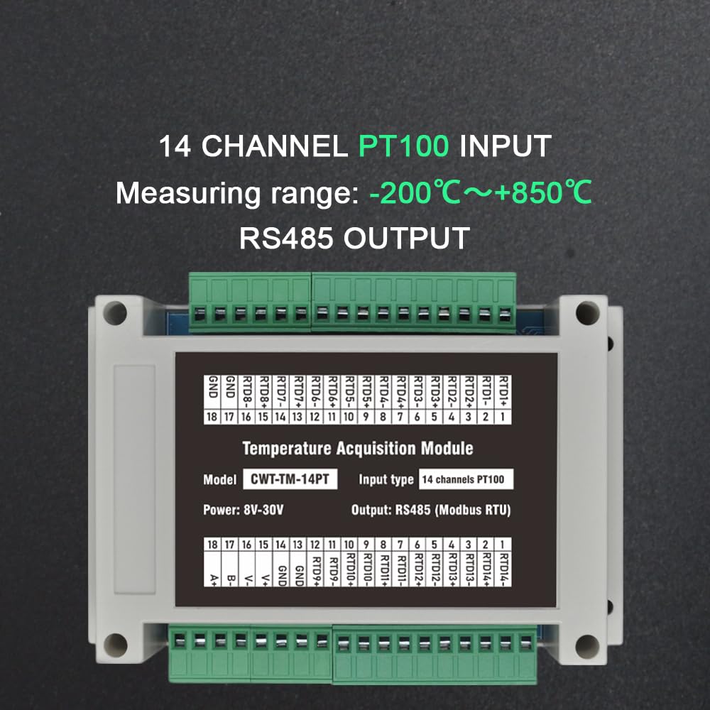 14 Channels PT100 Rs485 Modbus Output Temperature Acquisition Module