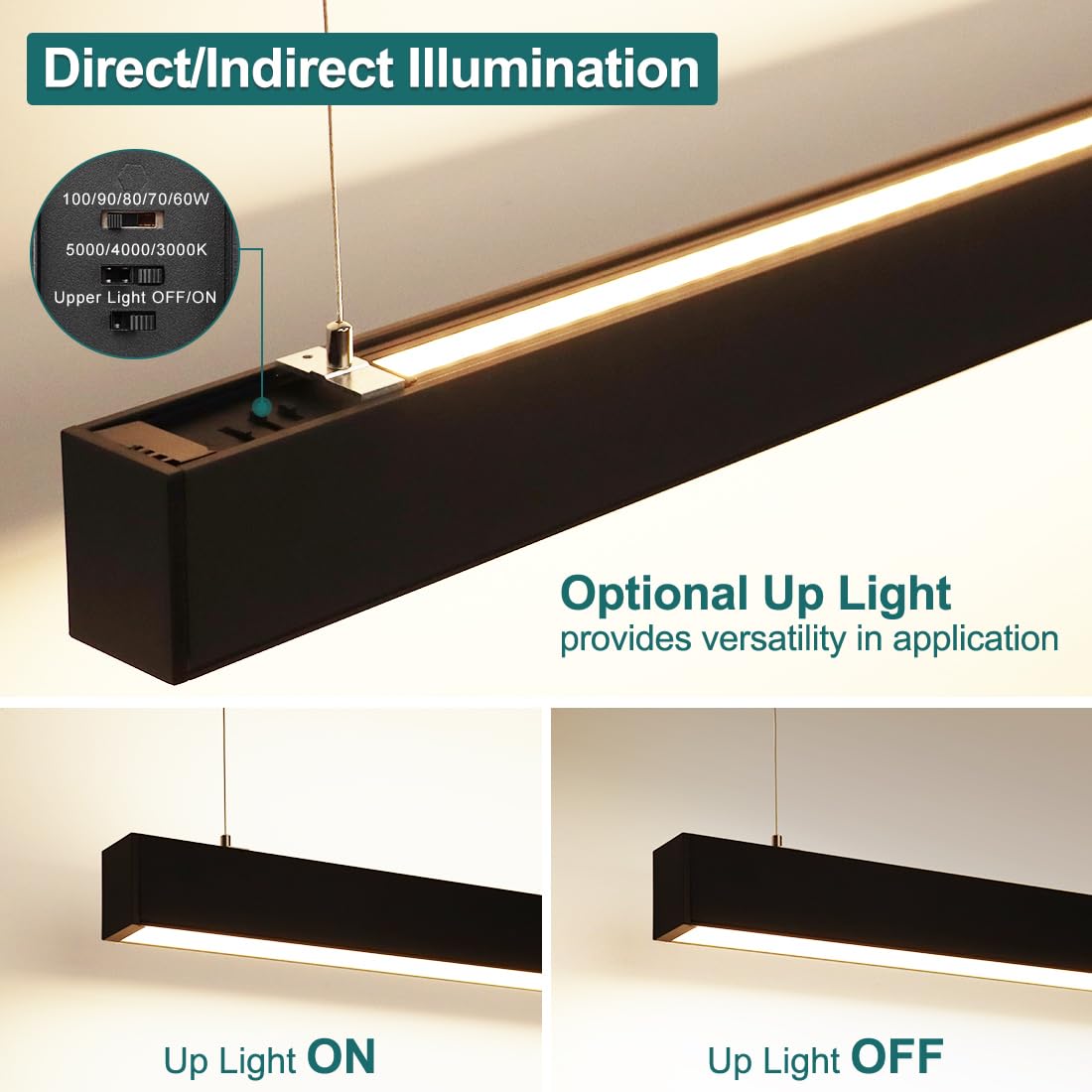 8FT LED Linear Light with Up and Down Lighting, 3CCT 100W, 4 Pack