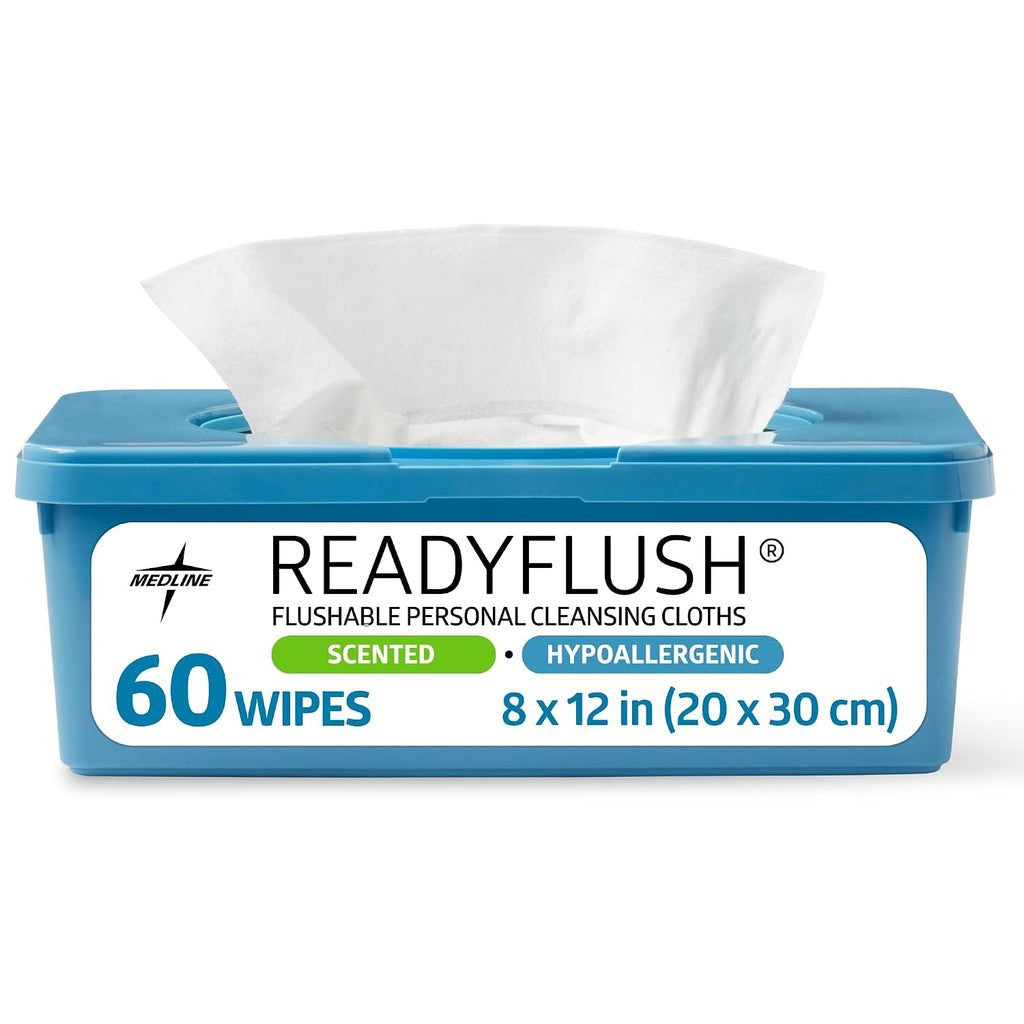 ReadyFlush Flushable Wipes (60 Wipes per Tub), Scented, Biodegradable Flushable Incontinence Wet Wipes for Adults