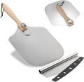 SKH Premium Aluminum Pizza Peel with Foldable Wooden Handle & Rocker Cutter -Large 23" x 12" Metal Pizza Paddle for