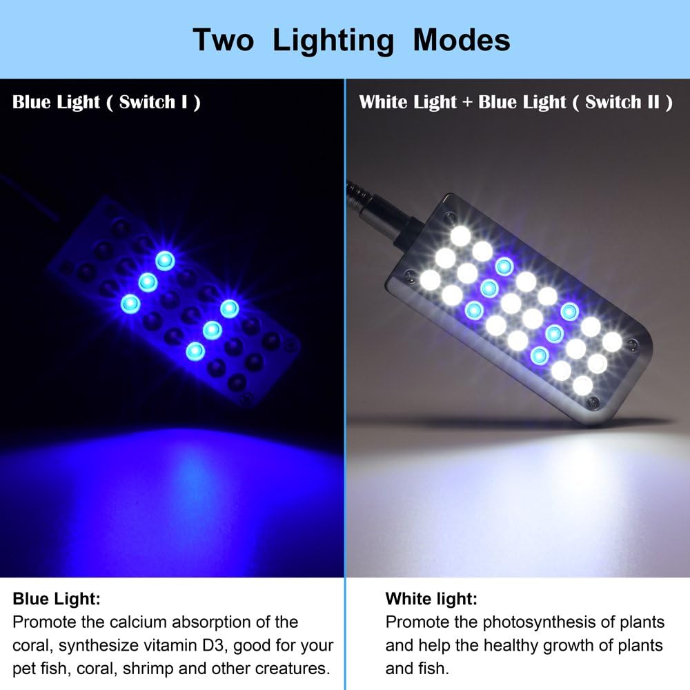 Aquarium Light Small LED Clip Light for Fish Tank, 1 Yr Warranty
