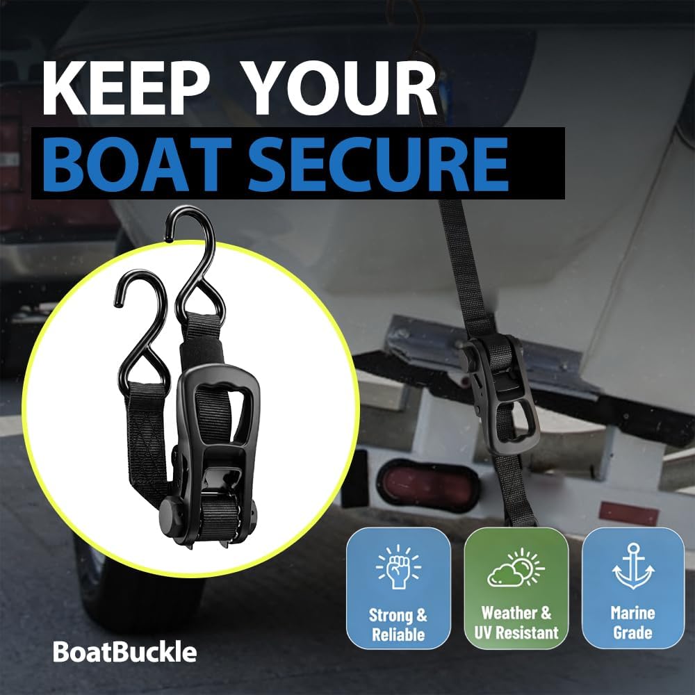Retractable Transom Boat Tie Down Straps Boat Trailer Tie Down Strap 1x43-Inch, 2500lbs Break Strength with Quick Release Lock (Retractable)
