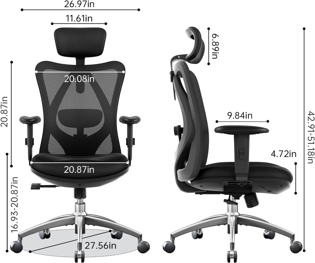 M18 Ergonomic Office Chair, High Back Mesh Desk Chair with Adjustable Headrest & Lumbar Support, Computer Chair with