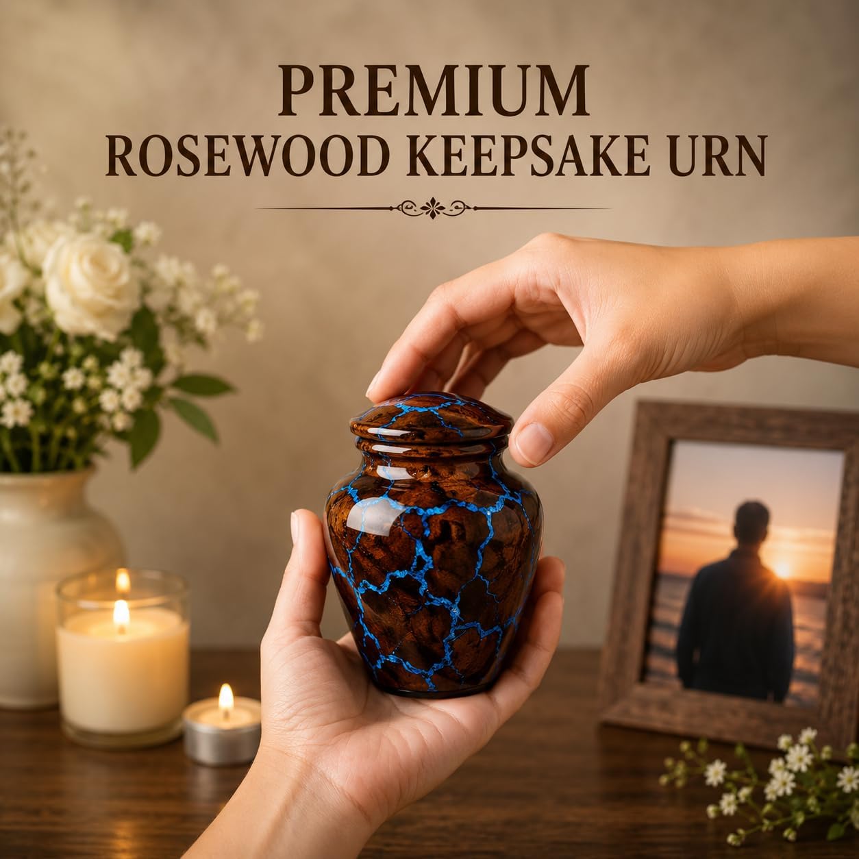 Small Cremation Urn for Human Ashes Adult - Keepsake Memorial & Funeral Urn for Mom, Dad | Premium Mini Rosewood Urn