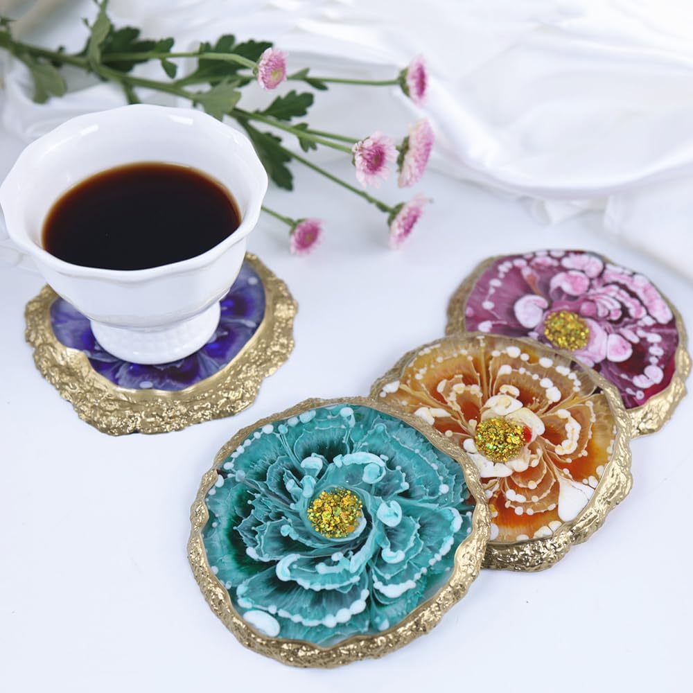 Resin Coaster Molds Silicone,4 Pcs Geode Irregular Edge Epoxy Coaster Molds for DIY Custom Coasters Resin Crafts Home