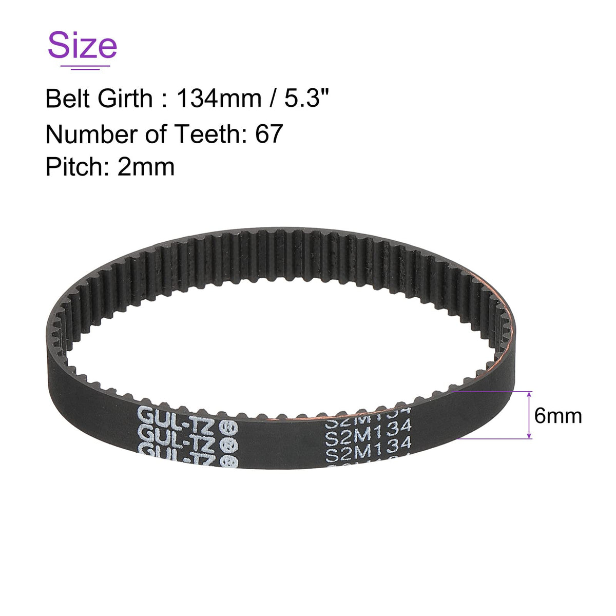 DMiotech 1 Pack S2M-134 67 Teeth 6mm Width Rubber Timing Belt, Synchronous Wheel Closed Loop for 3D Printer