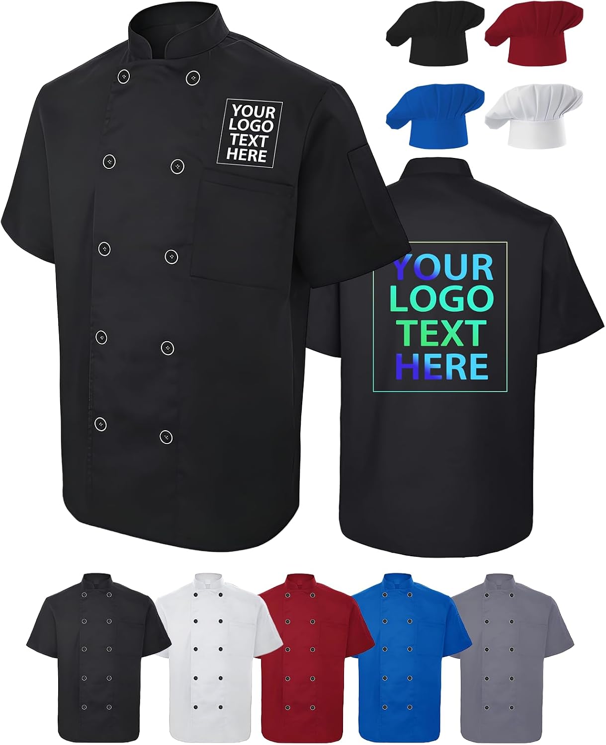 Chef Coat Personalized Men/Women Chef Jacket Bulk Customized Logo/Name/Text Chef Coat with Pockets Restaurant/Hotel