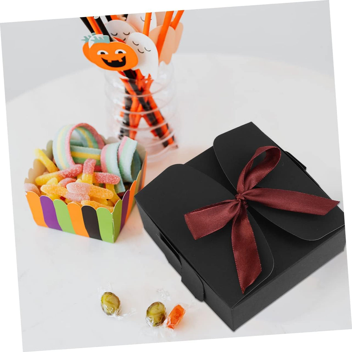 Black Kraft Paper Gift Boxes 10 Pack, Portable Nesting Set