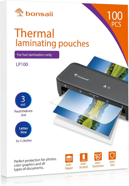 3mil Thermal Laminating Sheets, 100 PCS Letter Size Clear Pouches | 9 x 11.5 inches, durable waterproof photo