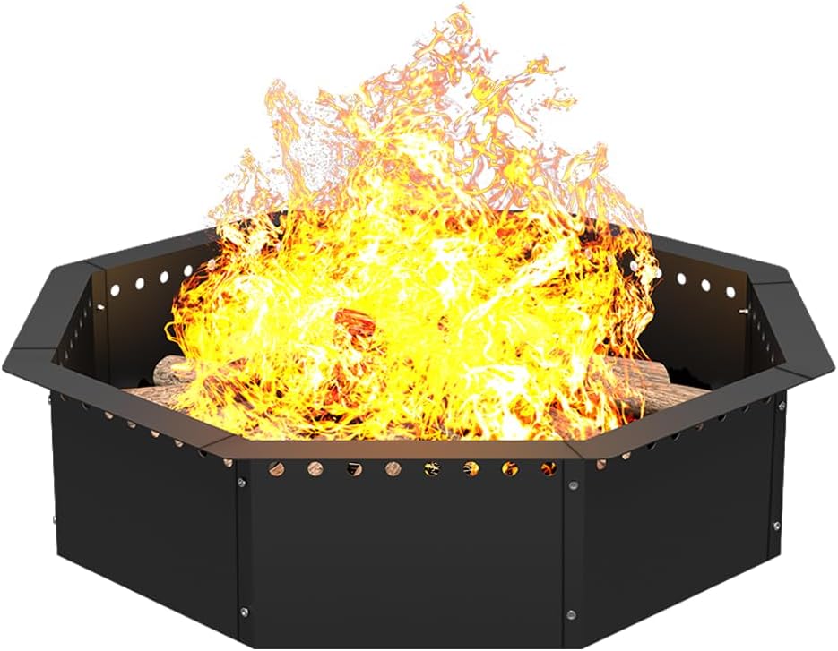 Smokeless Fire Pit Ring 35-Inch Outer 31-Inch Inner Diameter, Large Solid Steel Firepit Liner for Outside Wood