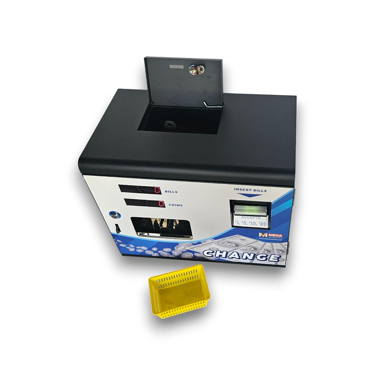 Dollar Bill Changer Machine – Front Door Bill to Coin Change Machine Black, Slots, Arcades, Laundry Stores Accepts