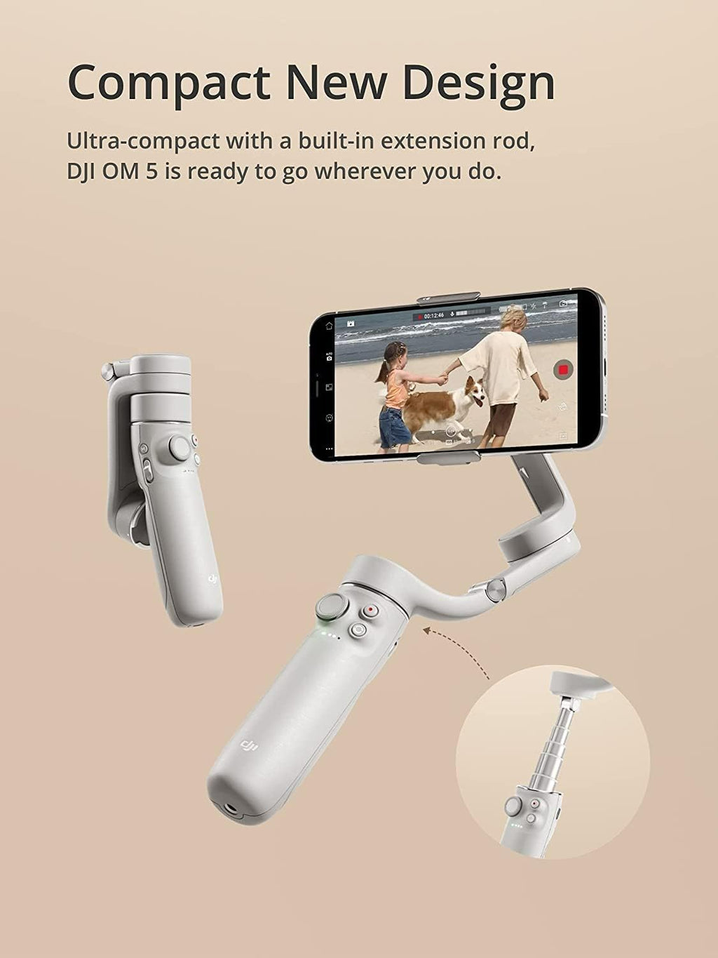 OM 5 Smartphone Gimbal Stabilizer, 3-Axis Phone Gimbal, Built-In Extension Rod, Portable and Foldable, Android and