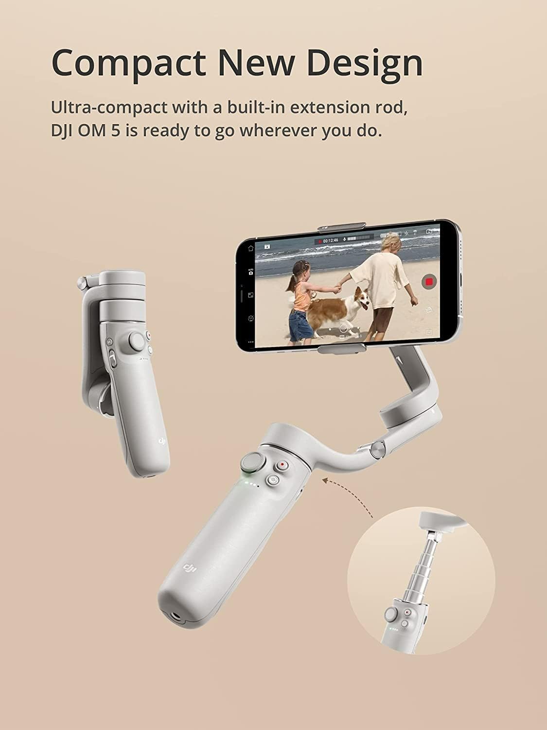 OM 5 Smartphone Gimbal Stabilizer, 3-Axis Phone Gimbal, Built-In Extension Rod, Portable and Foldable, Android and