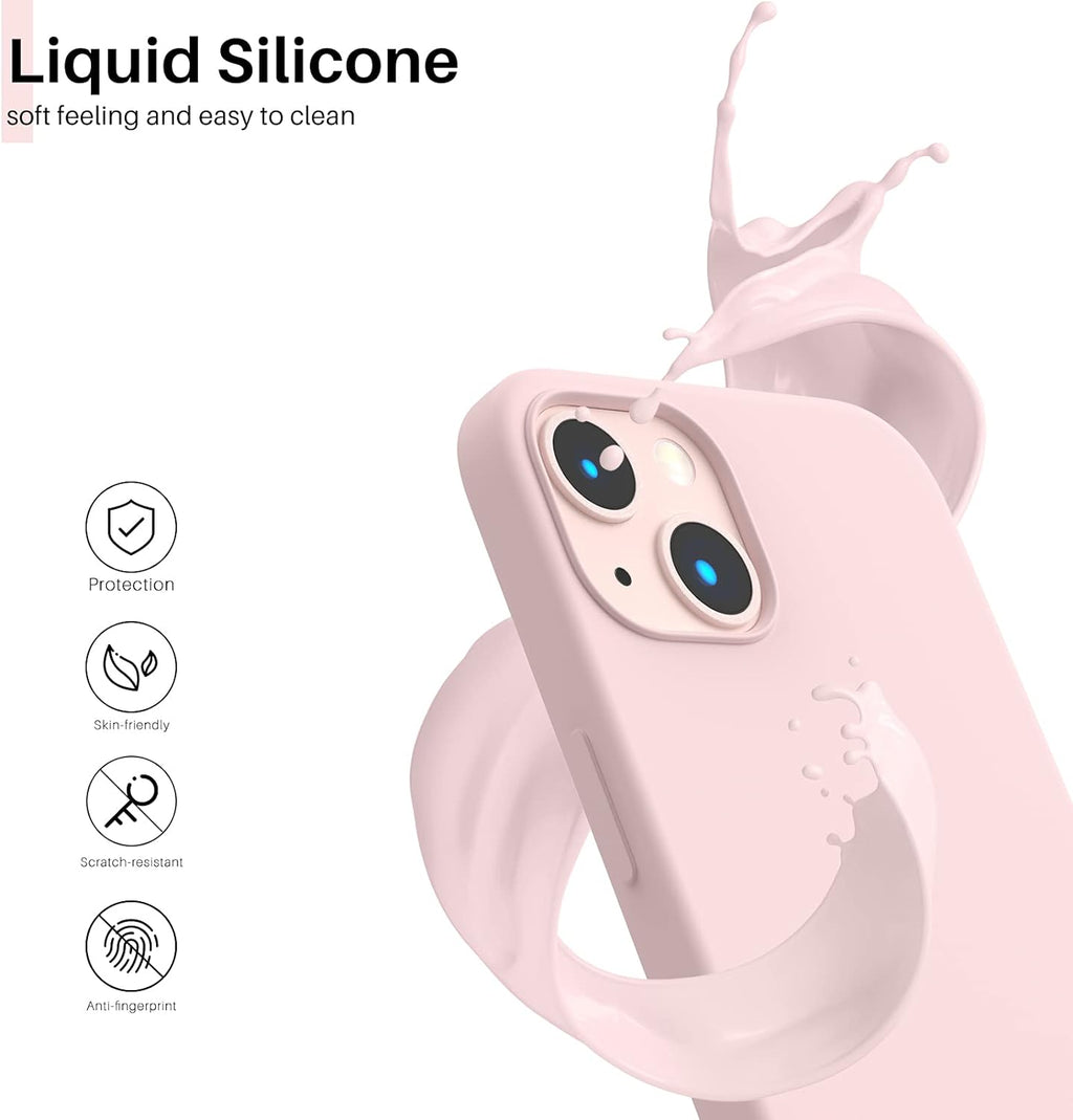 Compatible with iPhone 13 Case 6.1, Slim Liquid Silicone 3 Layers Full Covered Soft Gel Rubber Phone Case Protective