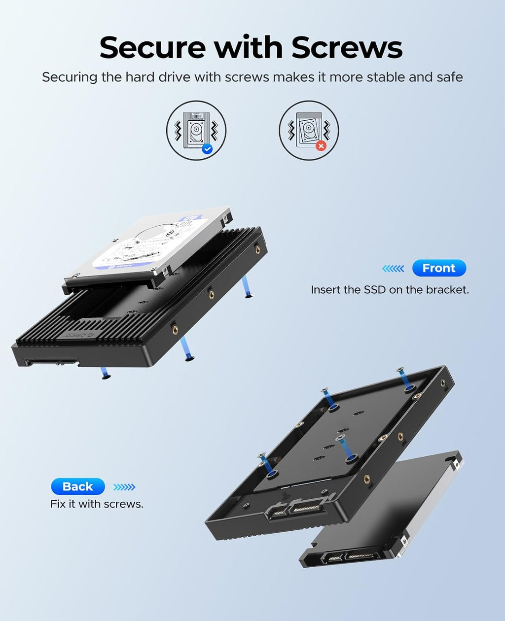 ORICO 2.5 to 3.5 SATA Hard Drive Adapter Mounting Bracket Hard Drive Caddy for 7/9.5/12.5mm 2.5 inch HDD/SSD-D2SS