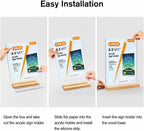Acrylic Sign Holder with Wood Base 8.5"x11" T/L Display, 3 Pack | Easy Sign Replacement, Clear Acrylic Visibility