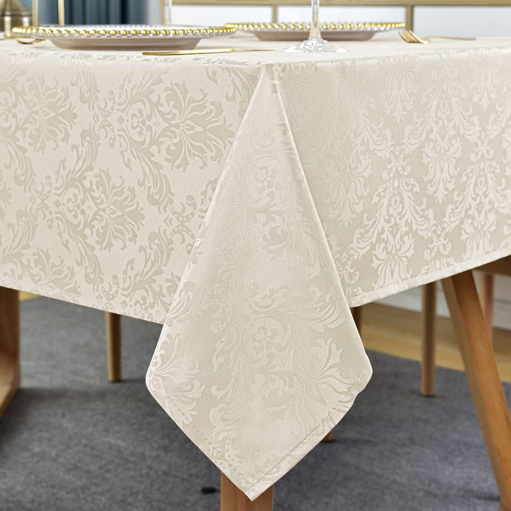 Jacquard Tablecloth Rectangle 60 x 102 Inch Beige Spill Proof