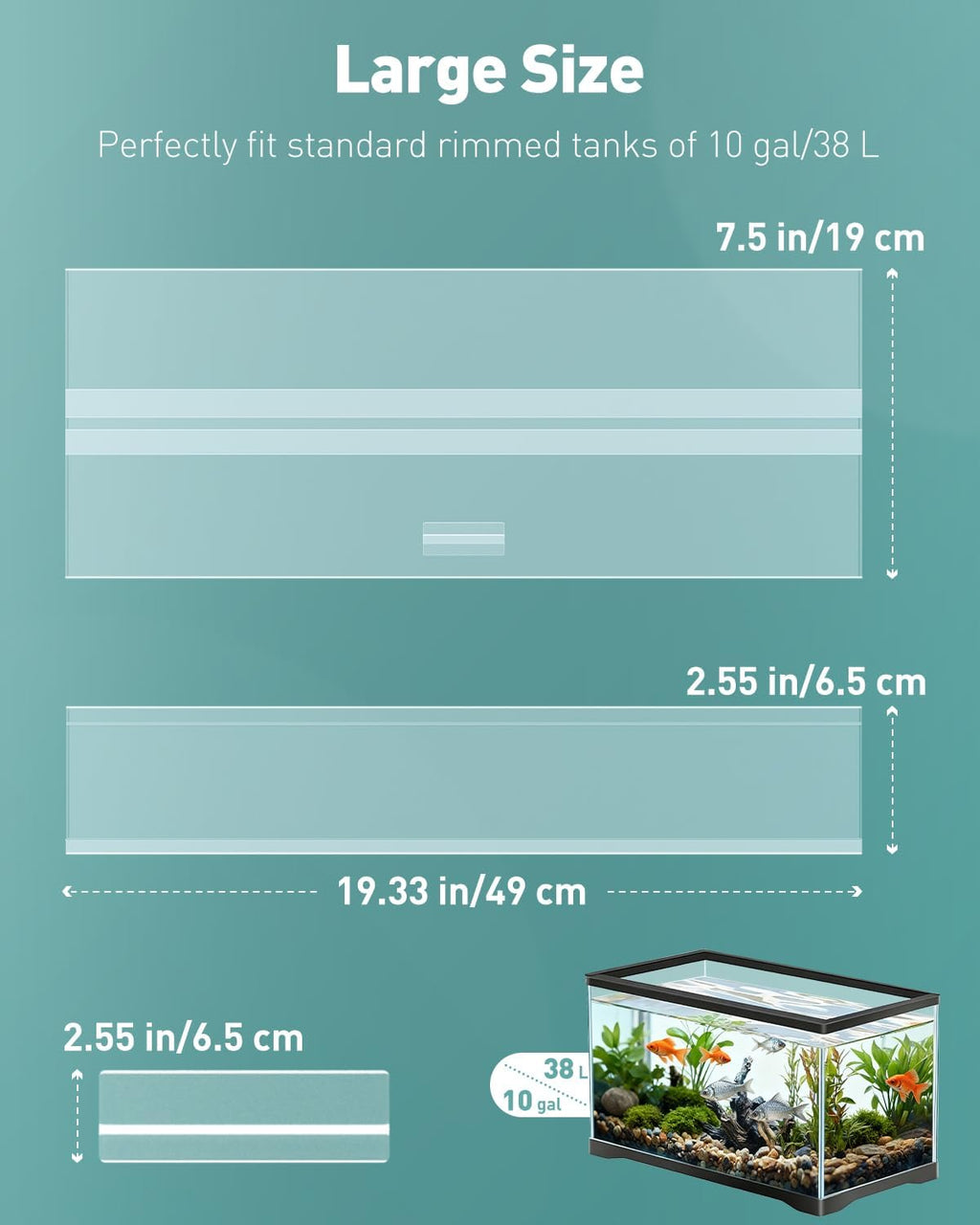 10 Gallon Fish Tank Lid, 19.3" x 9.65" x 0.14", Clear Polycarbonate Canopy for Aquariums Without Center Brace, 10