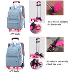 Solid Color Girls Rolling Backpack with Wheels Schoolbag Elementary School Student Trolley Daypack