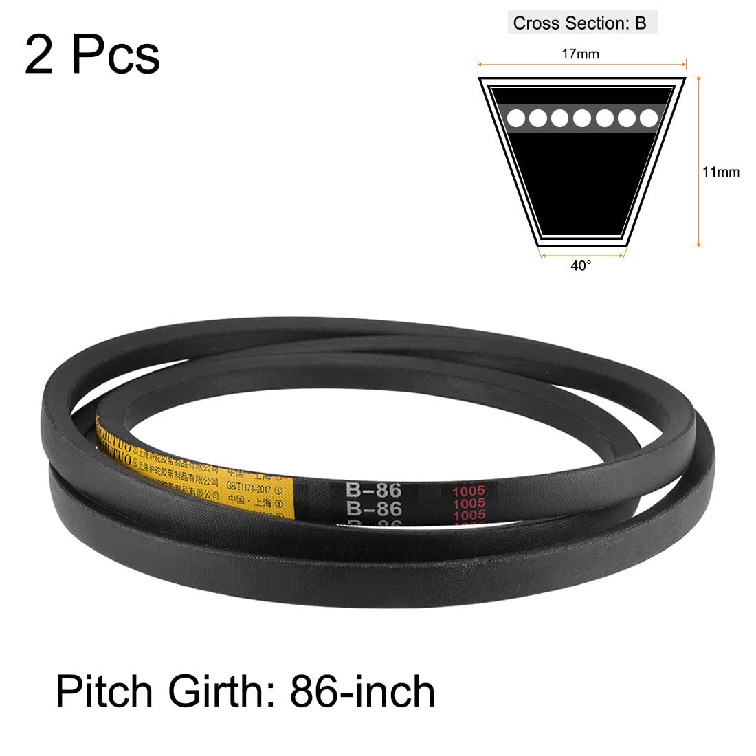 uxcell B86 V-Belts 86" Pitch Length, B-Section Rubber Drive Belt 2pcs