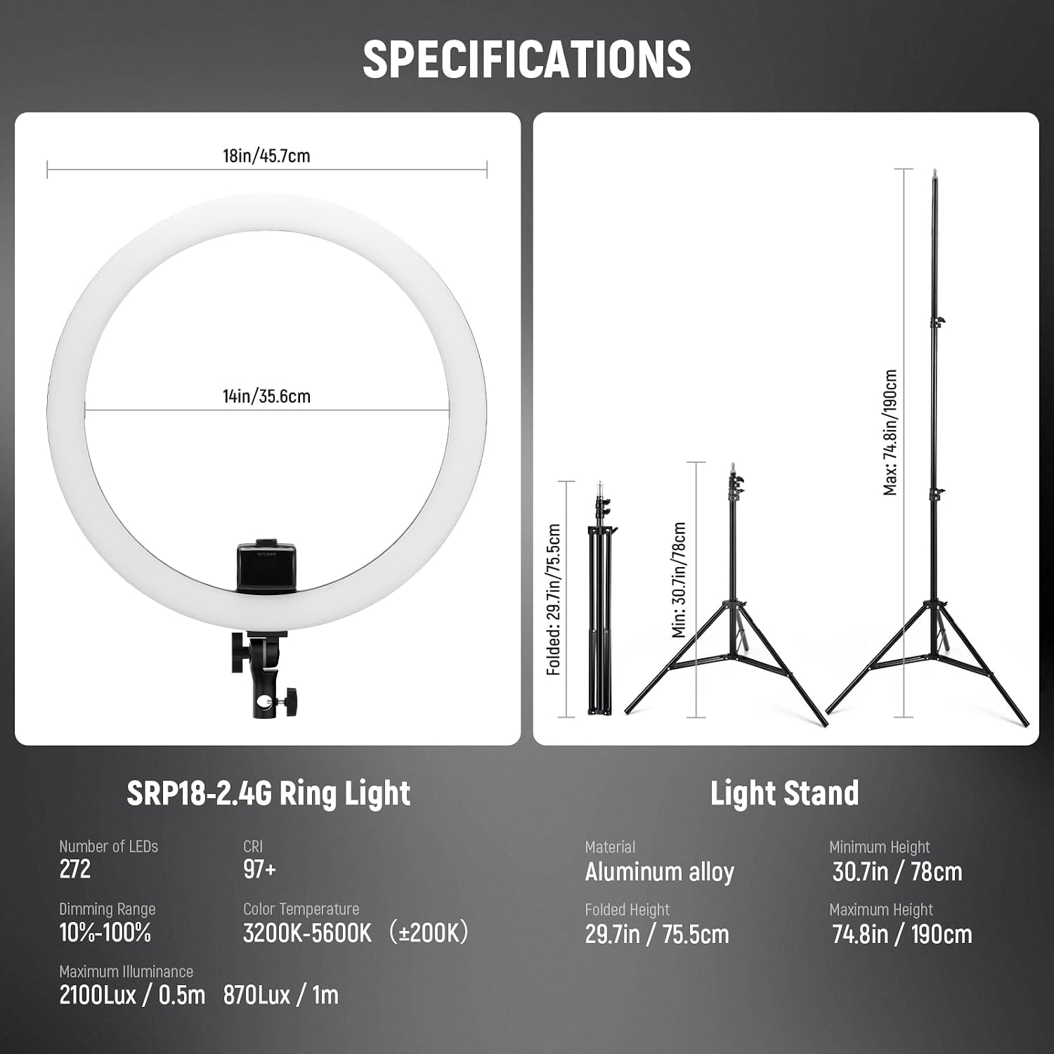 Advanced 18" LED Ring Light with Tripod Stand Phone Holder
