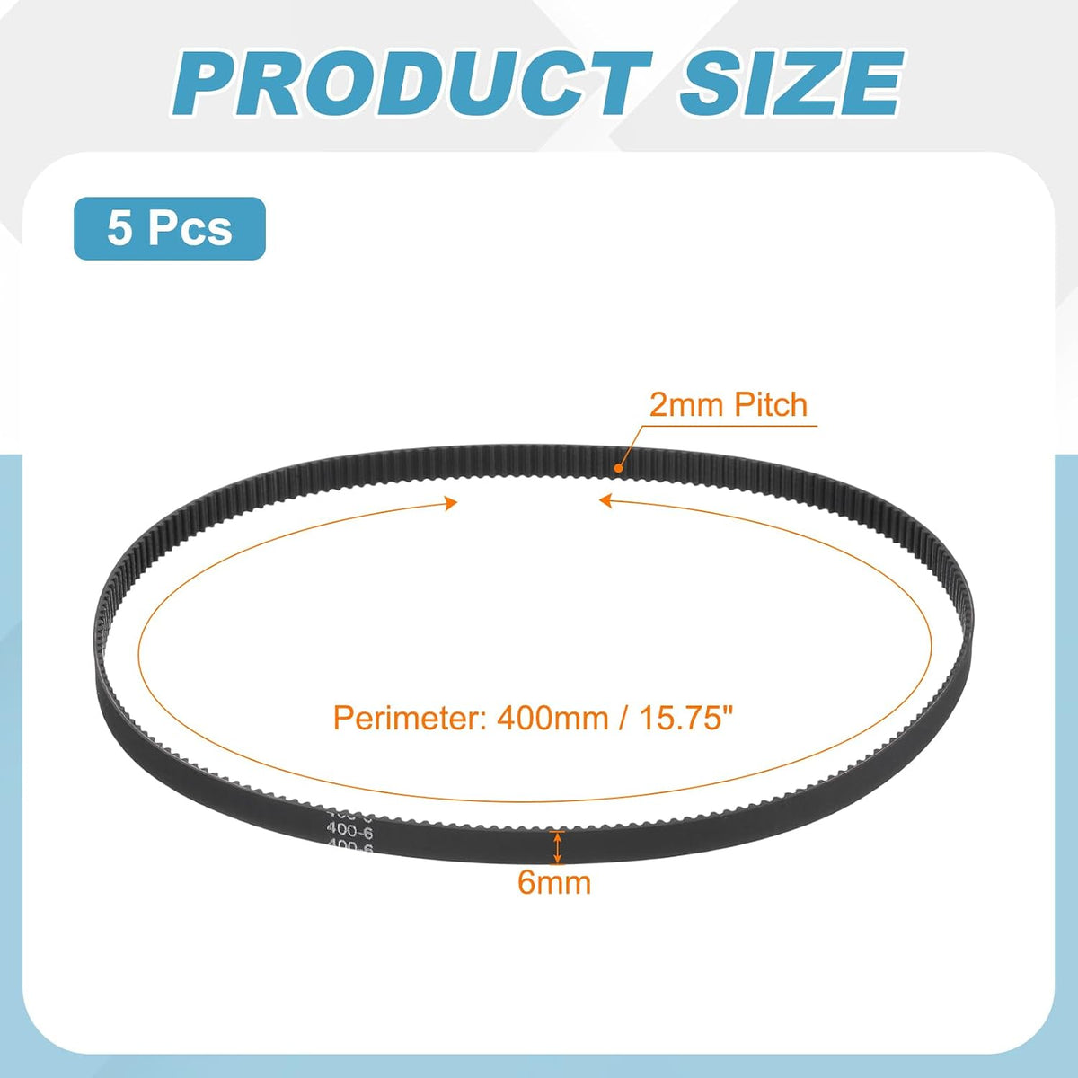 MECCANIXITY 400mm GT-2 Timing Belt 6mm Width 2mm Pitch Black 5pcs