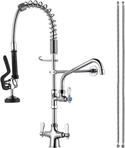 Single Hole 27" Height Commercial Kitchen Faucet Deck Mount with Pre-Rinse Sprayer, Commercial Sink Faucet with 10"