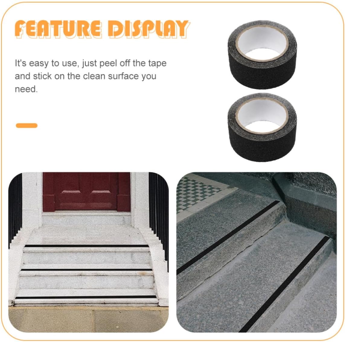 2 Rolls Black PVC Anti Slip Tape for Stairs, Grip