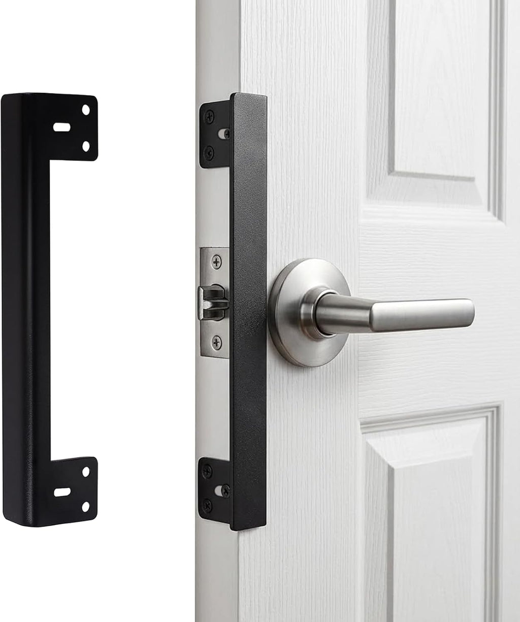 Door Latch Guard Plate for Home Apartment Office Bedroom Outswing Door Security(7-Inch, Black)