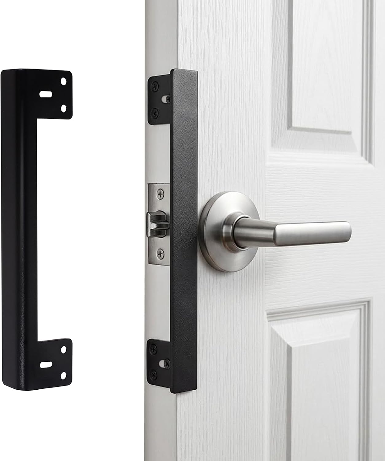 Door Latch Guard Plate for Home Apartment Office Bedroom Outswing Door Security(7-Inch, Black)