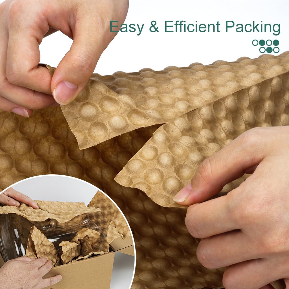 Paper Bubble Wrap Sheets for Packing 15" x 12” x 100 FT Bubble Wrap for Moving,Packing,Shipping, Recyclable Packing