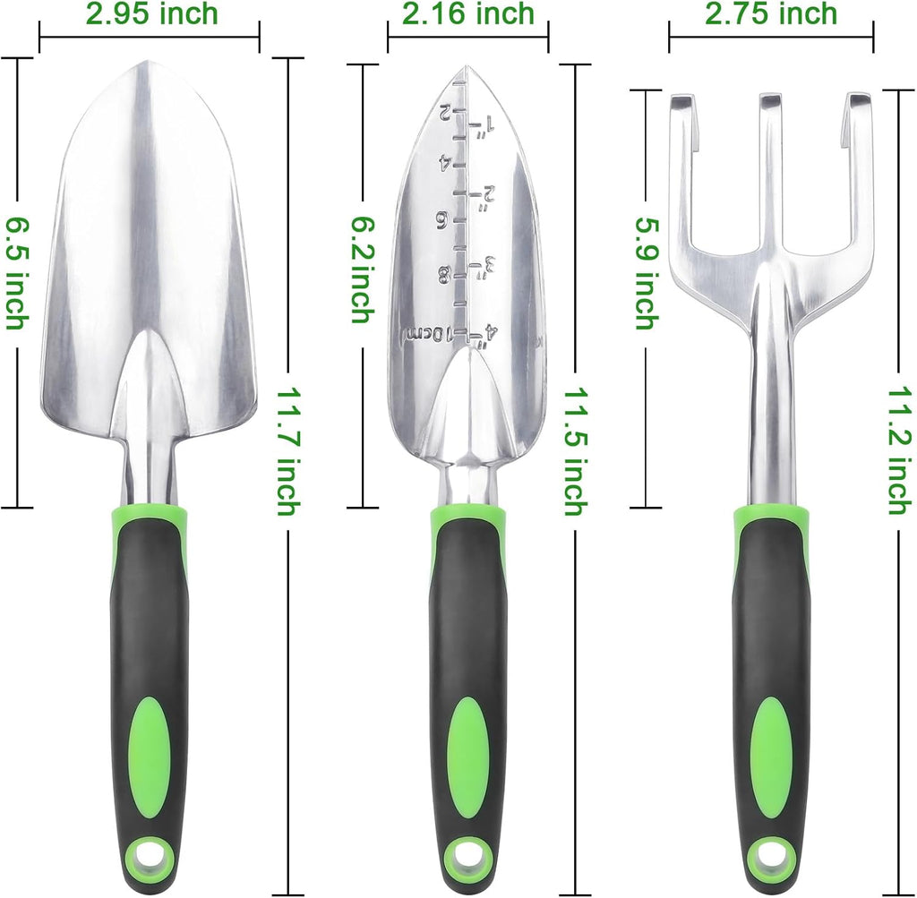 Garden Tools Set, 3 Pack Heavy Duty Gardening Tools Set Include Garden Shovel, Transplant Trowel and Hand Rake with