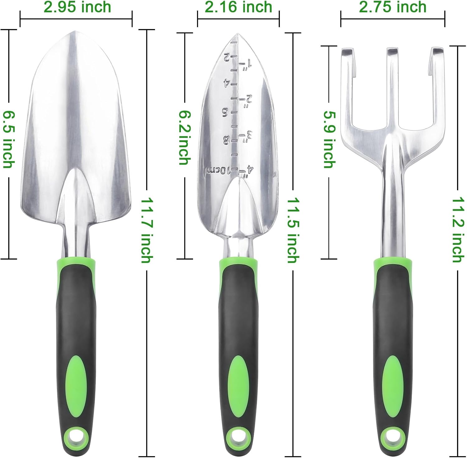 Garden Tools Set, 3 Pack Heavy Duty Gardening Tools Set Include Garden Shovel, Transplant Trowel and Hand Rake with