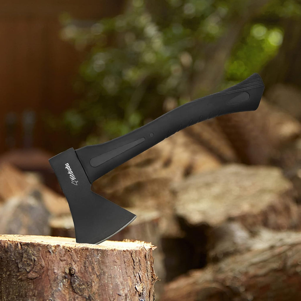 Camping Hatchet, 14" Camping Axe Throwing Axe for Outdoor Wood Splitting and Kindling, Forged Carbon Steel Heat