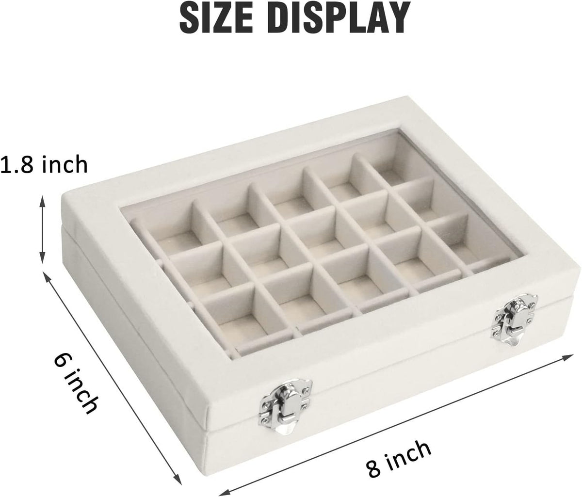 Velvet Jewelry Box 24 Grid Jewelry Ring Display Organizer Box Tray | Holder Earrings Storage Case for Girls Wife Mom