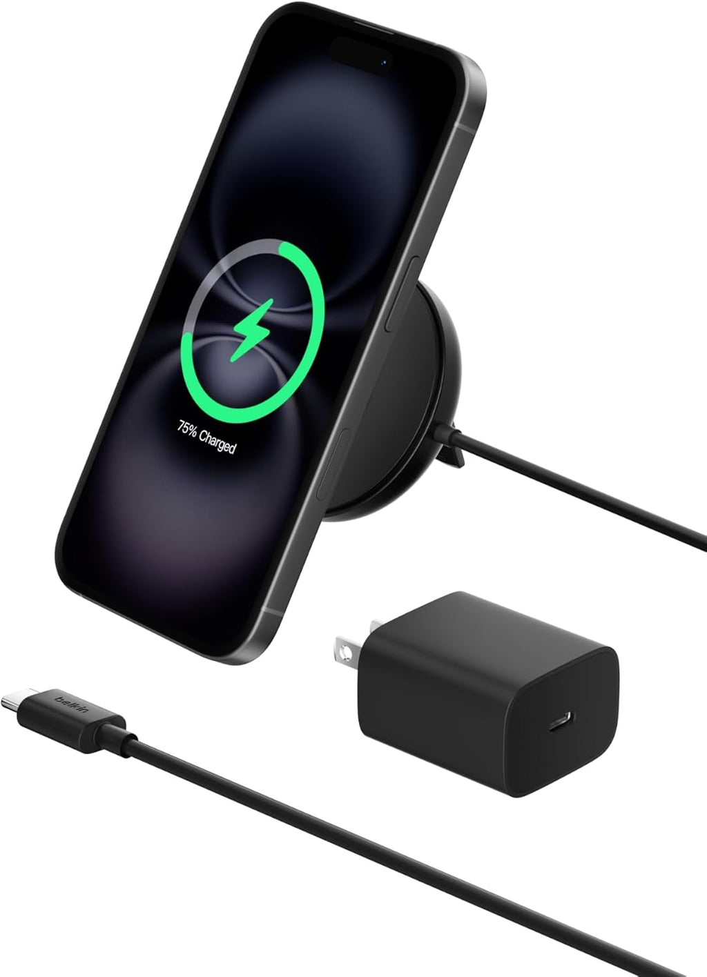 Qi2 15W Magnetic Wireless Charging Pad, Kickstand with Adapter | MagSafe compatible, iPhone 17, Samsung Galaxy S25