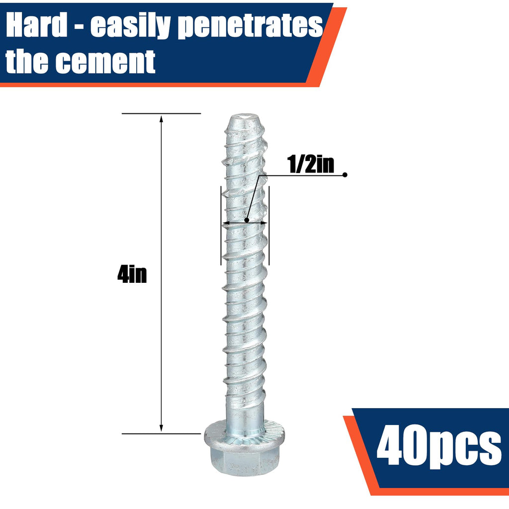 40 Pack 1/2 x 4 Concrete Anchors and Screw Kits Galvanized