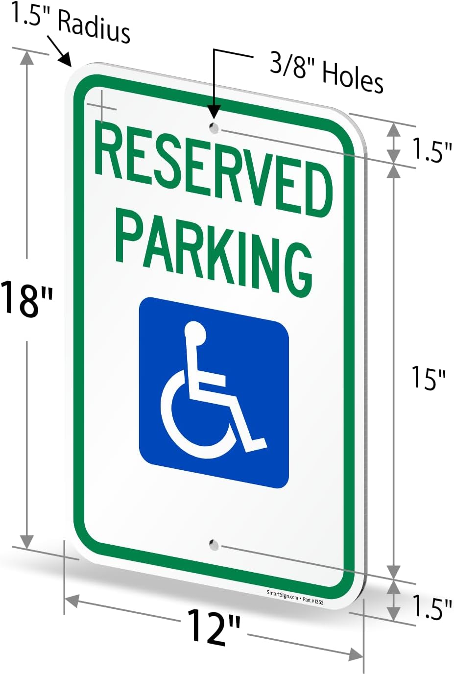 (Pack of 2) 18 x 12 inch Federal Handicap Reserved Parking Sign, 120 mil Aluminum Composite (ACM), Engineer Grade