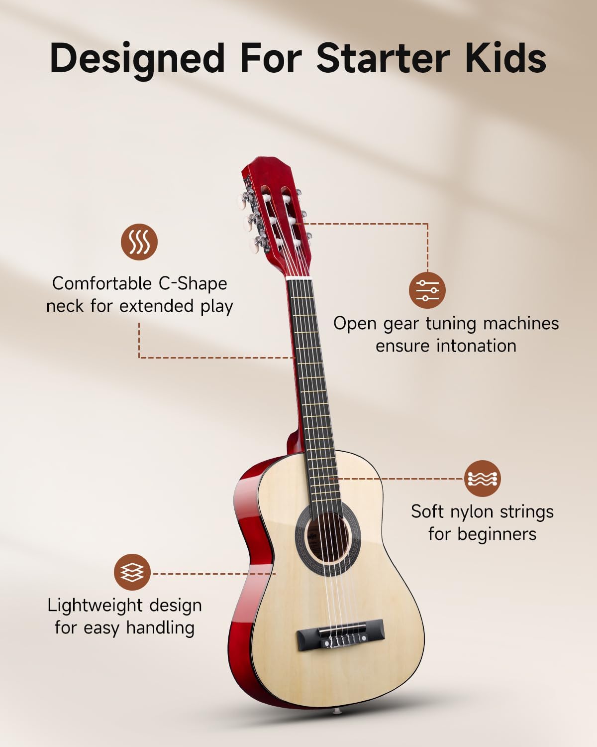 30" Acoustic Guitar for Beginners Kids Youth 1/4 Size Dreadnought Guitarra Acustica Kit with Chord Poster, Gig Bag