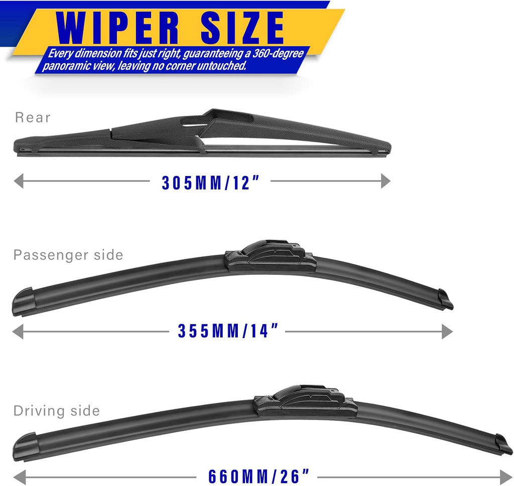 3 wipers Replacement for 2008-2013 Nissan Rogue/2014-2015 Nissan Rogue select, Windshield Wiper Blades Original
